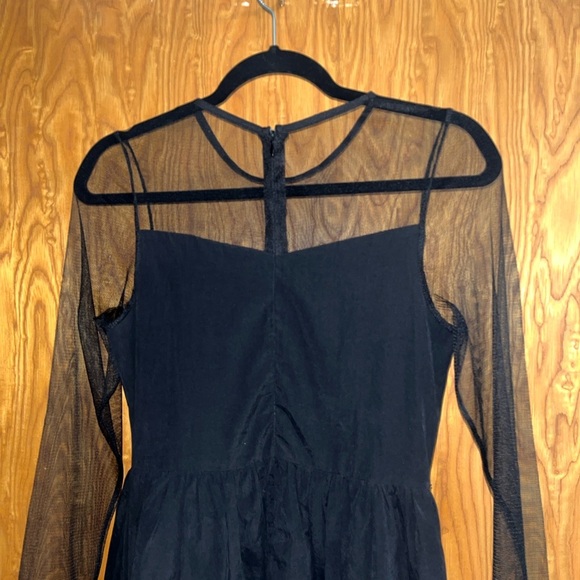 RYU Anthropology NWOT black mini dress w/sheer mesh long sleeves tulle hem Small - Picture 6 of 9